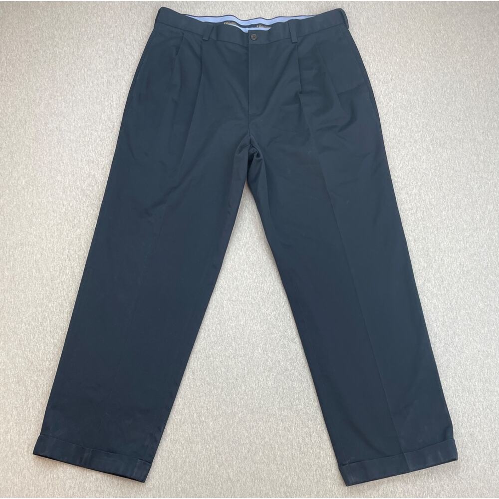 Brooks Brothers Pant Mens 36 x 30 Navy Blue 100% Cotton Chino Elliot Pleated